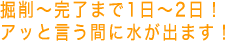 井戸掘り完了まで1日～2日